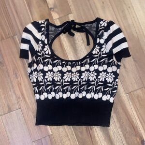 Anthropologie Black and White Patterned Crop Top